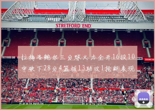 拉梅洛鲍尔三分球火力全开16投10中砍下28分4篮板13助攻1抢断表现惊艳